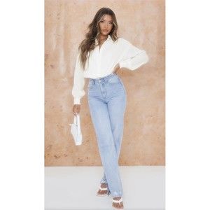 Pretty Little Thing Cream Linen Look Draped Bodysuit Size 6‎